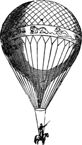 black and white drawing of a hot air balloon