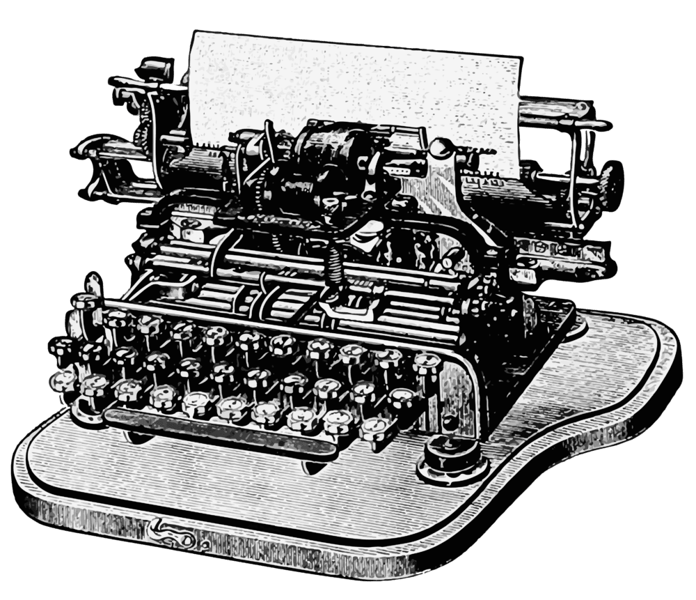 black and white drawing of an old typewriter