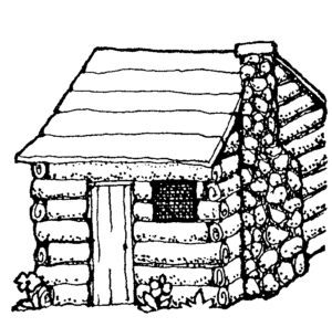 line drawing of cabin