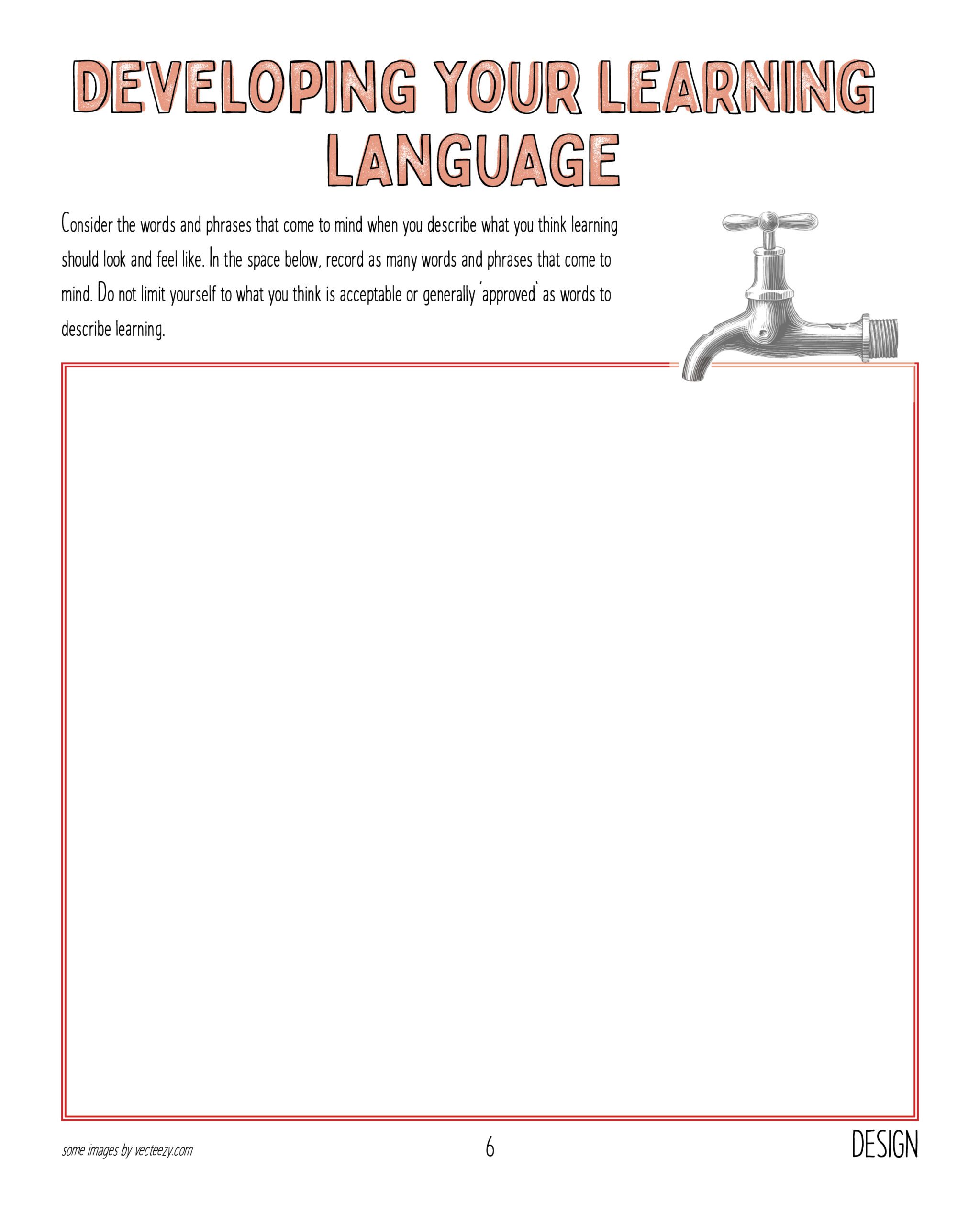 blank learning language page from the DF workbook