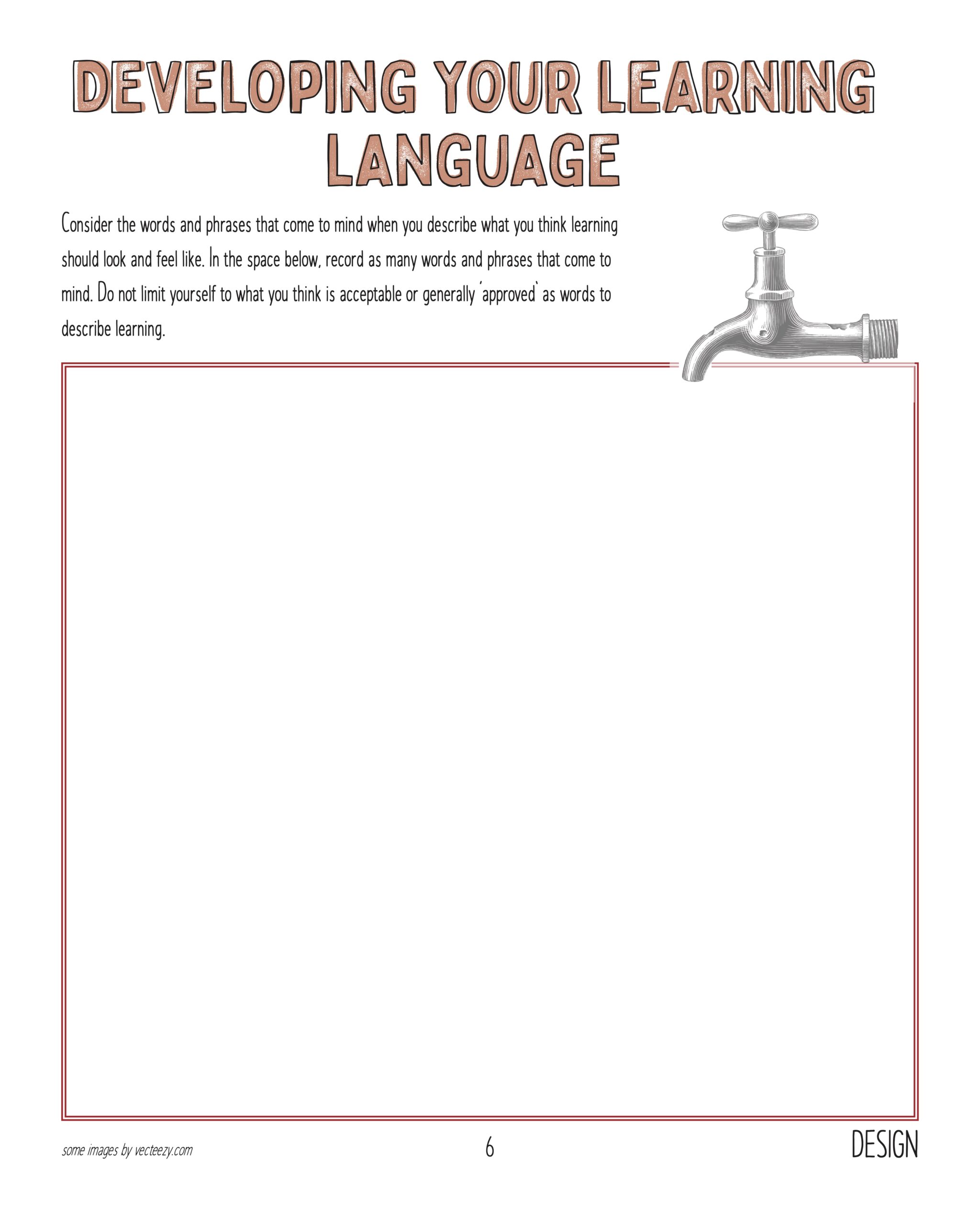 blank page from DF workbook activity, developing your learning language