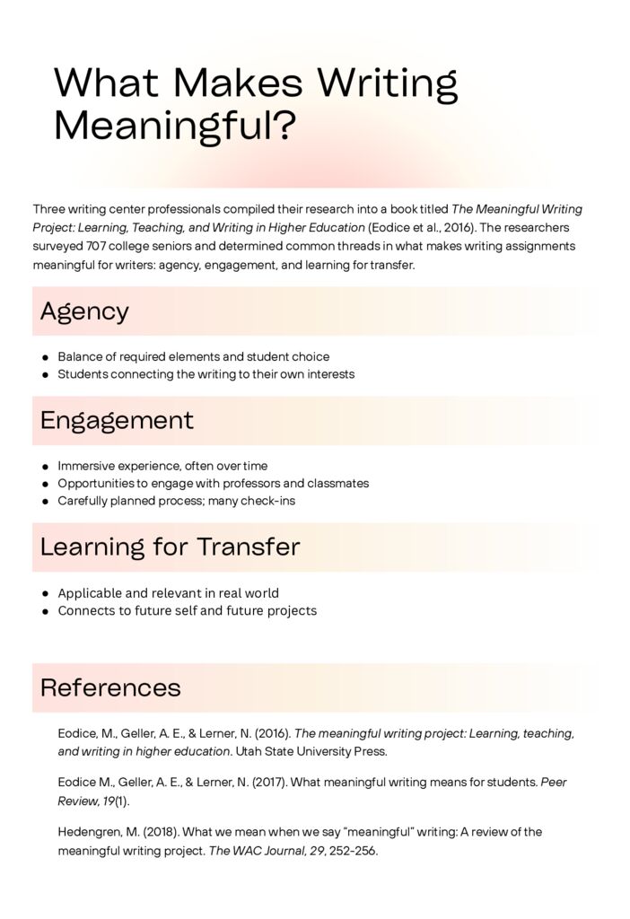 thumbnail of Meaningful Writing handout